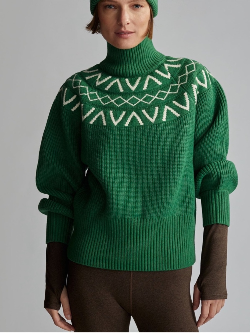 Varley Marcie Fair Isle Yoke Knit Sweater green size medium